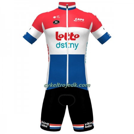 Cykeltøj + Cykelshorts 2023 Lotto Dstny Hollandsk Mesterskab Rød Blå Hvid
